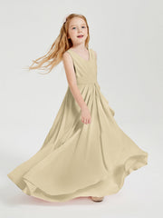 Abiti Damigella Stile Boho Lunghi In Chiffon Gonna A Cascata Champagne