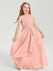 Abiti Damigella Stile Boho Lunghi In Chiffon Gonna A Cascata Corallo