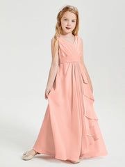 Abiti Damigella Stile Boho Lunghi In Chiffon Gonna A Cascata Corallo