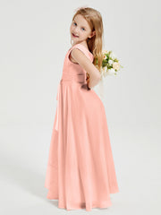 Abiti Damigella Stile Boho Lunghi In Chiffon Gonna A Cascata Corallo