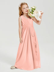 Abiti Damigella Stile Boho Lunghi In Chiffon Gonna A Cascata Corallo