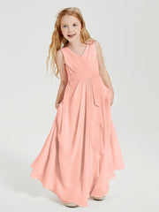Abiti Damigella Stile Boho Lunghi In Chiffon Gonna A Cascata Corallo