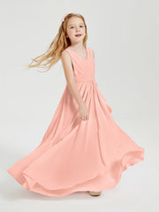 Abiti Damigella Stile Boho Lunghi In Chiffon Gonna A Cascata Corallo