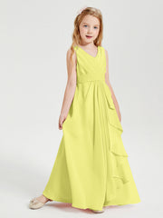 Abiti Damigella Stile Boho Lunghi In Chiffon Gonna A Cascata Narciso