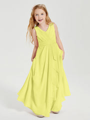 Abiti Damigella Stile Boho Lunghi In Chiffon Gonna A Cascata Narciso