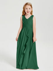 Abiti Damigella Stile Boho Lunghi In Chiffon Gonna A Cascata Verde Scuro