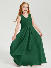 Abiti Damigella Stile Boho Lunghi In Chiffon Gonna A Cascata Verde Scuro
