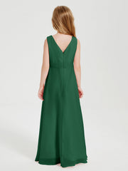 Abiti Damigella Stile Boho Lunghi In Chiffon Gonna A Cascata Verde Scuro