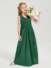 Abiti Damigella Stile Boho Lunghi In Chiffon Gonna A Cascata Verde Scuro