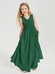 Abiti Damigella Stile Boho Lunghi In Chiffon Gonna A Cascata Verde Scuro