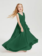 Abiti Damigella Stile Boho Lunghi In Chiffon Gonna A Cascata Verde Scuro