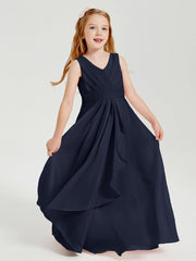 Abiti Damigella Stile Boho Lunghi In Chiffon Gonna A Cascata Blu Scuro
