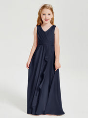 Abiti Damigella Stile Boho Lunghi In Chiffon Gonna A Cascata Blu Scuro