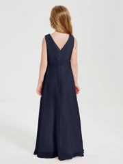 Abiti Damigella Stile Boho Lunghi In Chiffon Gonna A Cascata Blu Scuro