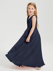 Abiti Damigella Stile Boho Lunghi In Chiffon Gonna A Cascata Blu Scuro