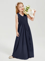 Abiti Damigella Stile Boho Lunghi In Chiffon Gonna A Cascata Blu Scuro