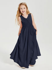 Abiti Damigella Stile Boho Lunghi In Chiffon Gonna A Cascata Blu Scuro