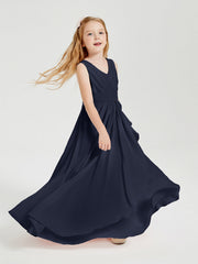 Abiti Damigella Stile Boho Lunghi In Chiffon Gonna A Cascata Blu Scuro