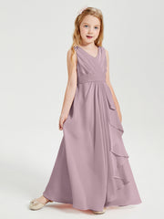 Abiti Damigella Stile Boho Lunghi In Chiffon Gonna A Cascata Crepuscolo