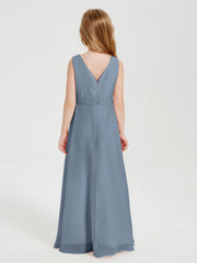 Abiti Damigella Stile Boho Lunghi In Chiffon Gonna A Cascata Azzurro Polvere