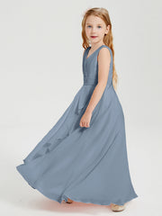 Abiti Damigella Stile Boho Lunghi In Chiffon Gonna A Cascata Azzurro Polvere