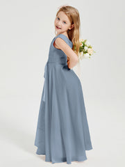 Abiti Damigella Stile Boho Lunghi In Chiffon Gonna A Cascata Azzurro Polvere