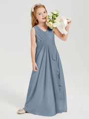 Abiti Damigella Stile Boho Lunghi In Chiffon Gonna A Cascata Azzurro Polvere