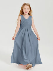 Abiti Damigella Stile Boho Lunghi In Chiffon Gonna A Cascata Azzurro Polvere