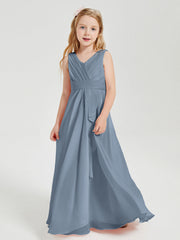 Abiti Damigella Stile Boho Lunghi In Chiffon Gonna A Cascata Azzurro Polvere
