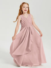 Abiti Damigella Stile Boho Lunghi In Chiffon Gonna A Cascata Rosa Polvere