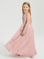 Abiti Damigella Stile Boho Lunghi In Chiffon Gonna A Cascata Rosa Polvere