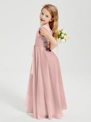 Abiti Damigella Stile Boho Lunghi In Chiffon Gonna A Cascata Rosa Polvere