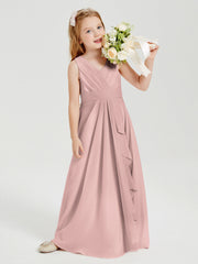 Abiti Damigella Stile Boho Lunghi In Chiffon Gonna A Cascata Rosa Polvere