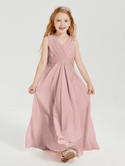 Abiti Damigella Stile Boho Lunghi In Chiffon Gonna A Cascata Rosa Polvere