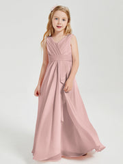 Abiti Damigella Stile Boho Lunghi In Chiffon Gonna A Cascata Rosa Polvere