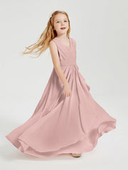 Abiti Damigella Stile Boho Lunghi In Chiffon Gonna A Cascata Rosa Polvere