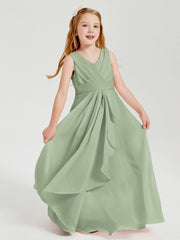Abiti Damigella Stile Boho Lunghi In Chiffon Gonna A Cascata Salvia Polvere
