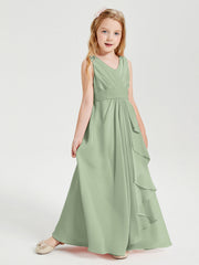 Abiti Damigella Stile Boho Lunghi In Chiffon Gonna A Cascata Salvia Polvere
