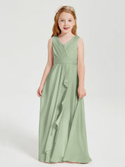 Abiti Damigella Stile Boho Lunghi In Chiffon Gonna A Cascata Salvia Polvere