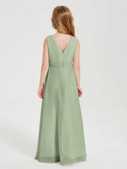 Abiti Damigella Stile Boho Lunghi In Chiffon Gonna A Cascata Salvia Polvere