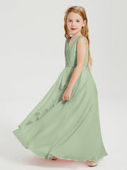 Abiti Damigella Stile Boho Lunghi In Chiffon Gonna A Cascata Salvia Polvere
