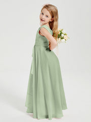 Abiti Damigella Stile Boho Lunghi In Chiffon Gonna A Cascata Salvia Polvere
