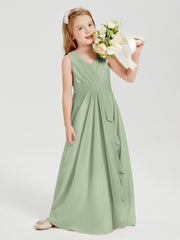 Abiti Damigella Stile Boho Lunghi In Chiffon Gonna A Cascata Salvia Polvere