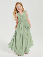 Abiti Damigella Stile Boho Lunghi In Chiffon Gonna A Cascata Salvia Polvere