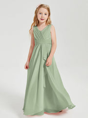 Abiti Damigella Stile Boho Lunghi In Chiffon Gonna A Cascata Salvia Polvere