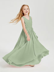 Abiti Damigella Stile Boho Lunghi In Chiffon Gonna A Cascata Salvia Polvere