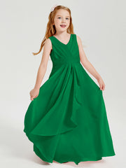 Abiti Damigella Stile Boho Lunghi In Chiffon Gonna A Cascata Smeraldo
