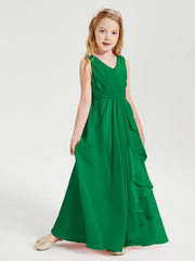 Abiti Damigella Stile Boho Lunghi In Chiffon Gonna A Cascata Smeraldo