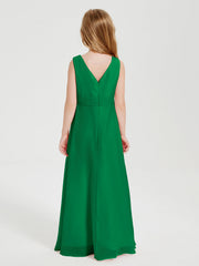 Abiti Damigella Stile Boho Lunghi In Chiffon Gonna A Cascata Smeraldo