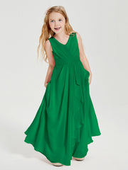 Abiti Damigella Stile Boho Lunghi In Chiffon Gonna A Cascata Smeraldo